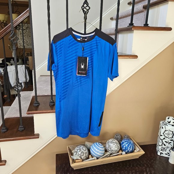NWT Spyder Men's Printed Side Zip Pocket Performance Tee, Blue, Sz Medium - Picture 10 of 11